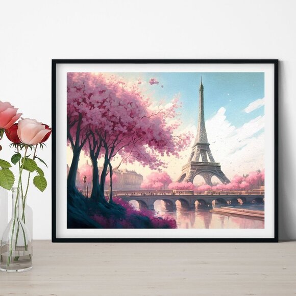 NobleCaptures Other - 8x8 or 8x10 Paris Eiffel‎ Tower Floral Fantasy Watercolor Oil Painting Art Print